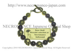 【ネクロマンス NECROMANCE】アメジストブラスローズスカルブレスレット Amethyst Brass Rose Skull Bracelet 薔薇 骸骨 数珠 紫水晶