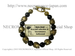 【ネクロマンス NECROMANCE】オニキスブラスローズスカルブレスレット Onyx Brass Rose Skull Bracelet 薔薇 骸骨 数珠 御守り
