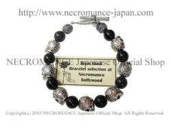 【ネクロマンス NECROMANCE】オニキスシルバーローズスカルブレスレット Onyx Silver Rose Skull Bracelet 薔薇 骸骨 数珠 御守り
