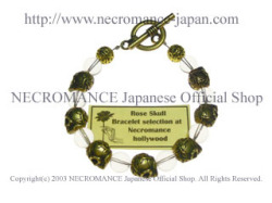 【ネクロマンス NECROMANCE】クリスタルブラスローズスカルブレスレット Crystal Brass Rose Skull Bracelet 薔薇 バラ 骸骨 数珠 魔除け
