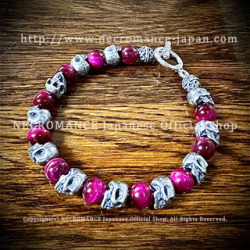 【ネクロマンス NECROMANCE】 ピンクタイガーアイ スカルブレスレット Pink Taiger's Eye Skull Bracelet 虎目石 破壊 創造 骸骨 恋愛