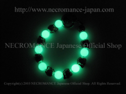 【ネクロマンス NECROMANCE】 ルミナスストーンシルバーローズスカルブレスレット Luminous Stone Silver Rose Skull Bracelet 薔薇 骸骨 夜光石 Glow 蓄光
