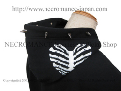 【ネクロマンス NECROMANCE】 スタッズ ハートリブスケルトン ジップアップパーカー ＜７粒＞ Stads Heart Rib Skeleton hooded sweatshirt 骸骨 肋骨 心臓