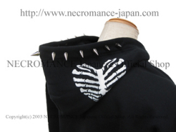 【ネクロマンス NECROMANCE】 スタッズ ハートリブスケルトン ジップアップパーカー ＜１３粒＞ Stads Heart Rib Skeleton hooded sweatshirt 骸骨 肋骨 心臓