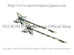 【ネクロマンス NECROMANCE】フィリグリーバタフライヘアーピン Filagree Butterfly Hair Pins＜緑＞蝶々 ラインストーン