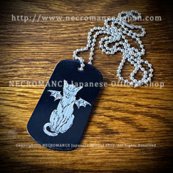 【ネクロマンス NECROMANCE】 ドッグタグネックレス<ウイングド キャット> Winged Cat Dog Tag Necklace 猫 翼