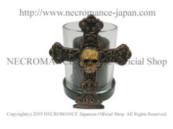 【ネクロマンス NECROMANCE】【数量限定】 スカル&クロスグラスキャンドルスタンド Skull & Cross Glass Candle Stand 骸骨 十字架 蝋燭