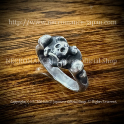 【ネクロマンス NECROMANCE】 シルバー ハート & スカルリング Silver Heart And Skull Ring 骸骨 指輪