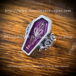 【数量限定】【ネクロマンス NECROMANCE】 シルバー棺桶ゴーストリング ＜パープル/Purple/紫＞ Silver Coffin Ghost Ring 幽霊 骸骨