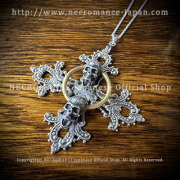 【数量限定】【ネクロマンス NECROMANCE】 ブラスフープスカルクロスネックレス Brass Hoop Skull Cross Necklace 骸骨 十字架