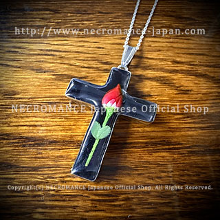 【ネクロマンス NECROMANCE】 ミニローズクロスネックレス Mini Rose Cross Necklace ＜ブラック/Black/黒＞ 薔薇 十字架