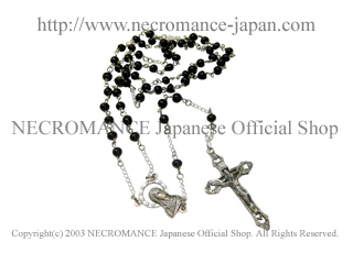 【ネクロマンス NECROMANCE】【数量限定】 ブラックグラスロザリオネックレス Black Glass Rosary Necklace＜ローズ/Rose＞十字架 クロス 薔薇
