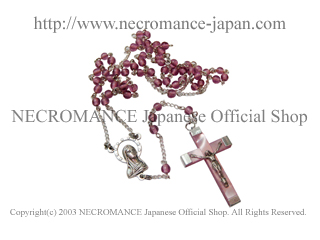 【ネクロマンス NECROMANCE】【限定】 ピンクグラスロザリオネックレス Pink Glass Rosary Necklace＜ラージ/Large＞十字架 クロス 桃色