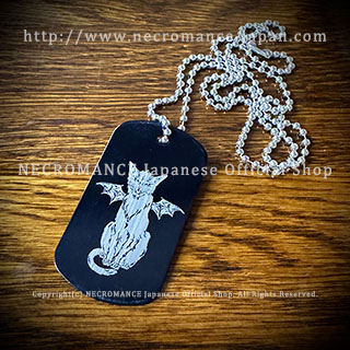 【ネクロマンス NECROMANCE】 ドッグタグネックレス<ウイングド キャット> Winged Cat Dog Tag Necklace 猫 翼