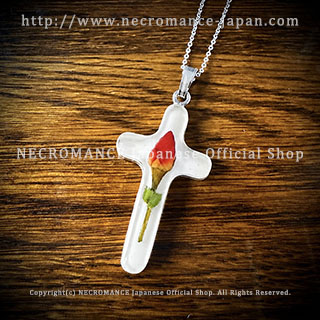 【お取り寄せ受付中】【ネクロマンス NECROMANCE】 ミニローズロングクロスネックレス Mini Rose Long Cross Necklace ＜ホワイト/White/白＞ 薔薇 十字架