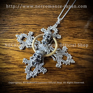 【数量限定】【ネクロマンス NECROMANCE】 ブラスフープスカルクロスネックレス Brass Hoop Skull Cross Necklace 骸骨 十字架