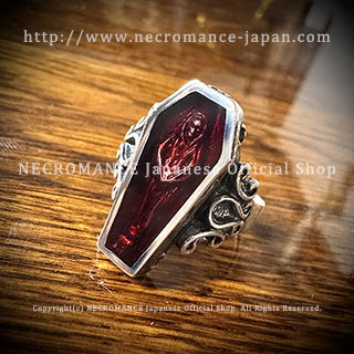【数量限定】【ネクロマンス NECROMANCE】 シルバー棺桶ゴーストリング ＜レッド/Red/赤＞ Silver Coffin Ghost Ring 幽霊 骸骨