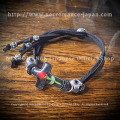【ネクロマンス NECROMANCE】 ミニローズクロススカルレザーブレスレット Mini Rose Cross Skull Leather Bracelet ＜ブラック/Black/黒＞ 薔薇 十字架