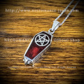 【ネクロマンス NECROMANCE】 シルバー棺桶ペンタグラムネックレス Silver Coffin Pentagram Necklace ＜レッド/Red/赤＞ 棺桶  五芒星