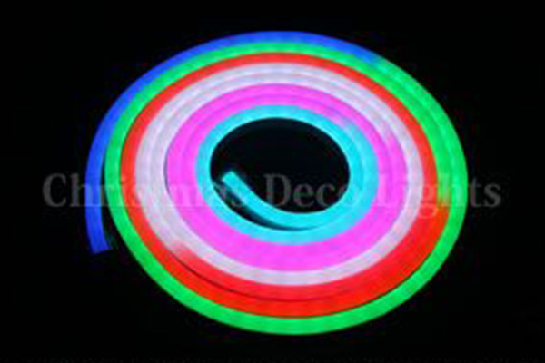 SPI対応 LEDネオンフレックス SW10-D1、上面発光(水平曲げ・ドーム型)、DC24V、幅10mm、PVCチューブ、長さ5m、RGB 部品別売り