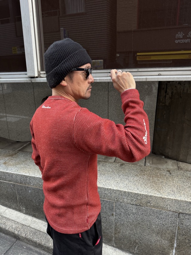 ヴィンテージスタンプワッフルニットロンT