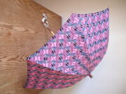 アフリカンプリントの晴雨兼用傘　サークル柄　ピンク　ハンドル　ダイアモンド