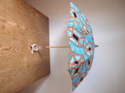 アフリカンプリントの晴雨兼用傘　スクエア柄　ブルー　ハンドル　ダイアモンド