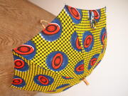 アフリカンプリントの晴雨兼用傘　モダンポップ柄　　ハンドル　バンブーバングル