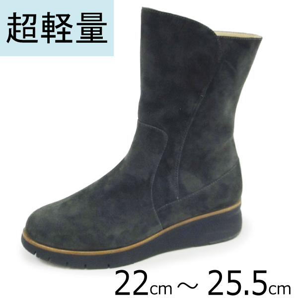 no.3090／スエードブーツ／ダークグレー(DGY.S)／超軽量・厚底クッションソール／４cmヒール.土踏まずアーチサポートインソール.内側ファスナー.柔らかい本革.ミドル丈