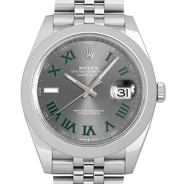 ロレックス デイトジャスト41 126300 グレー/グリーンローマ/5列/ジュビリーブレス 中古 メンズ