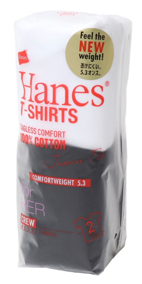 Hanes ヘインズ レディース Tシャツ 2枚組 Japan Fit for HER クルーネック 5.3oz HW5320 半袖 パックT ジャパンフィット 無地