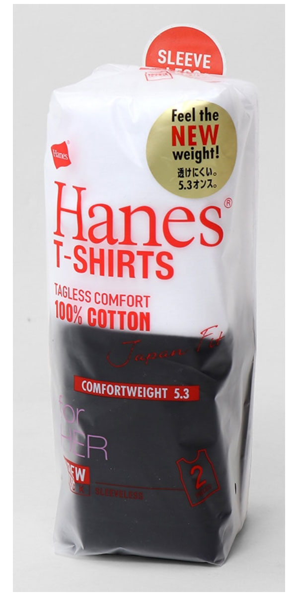 Hanes ヘインズ レディース スリーブレス Tシャツ 2枚組 Japan Fit for HER クルーネック HW5327 ノースリーブ パックT 無地