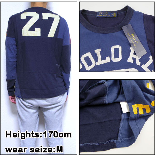 ラルフローレン メンズ Tシャツ 長袖 ブランド ロンt パッチワーク Ralph Lauren スリムフィット