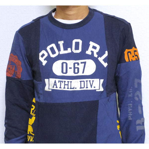 ラルフローレン メンズ Tシャツ 長袖 ブランド ロンt パッチワーク Ralph Lauren スリムフィット