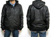 【H&M】エイチ＆エム【"DIVIDED" FAKE LEATHER ZIP HOOD JACKET】フェイクレザー　ジップ　フード　JKT