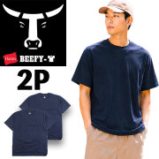 ヘインズ ビーフィー Hanes Tシャツ BEEFY-T 2枚組 メンズ レディース 2P ネイビー 半袖 厚手 ヘビー クルーネック パックT 無地 H5180-2