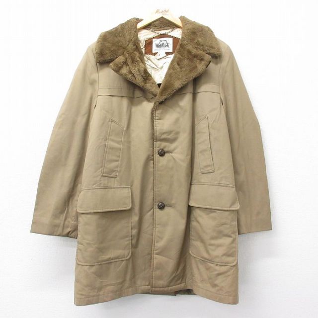 古着 ウールリッチ WOOLRICH 長袖 コート メンズ 80年代 80s 大きいサイズ ロング丈 ベージュ カーキ 内側ボア XLサイズ 中古  中古 古着 古着通販 XL☆古着 ウールリッチ 長袖 コート メンズ 80年代 80s