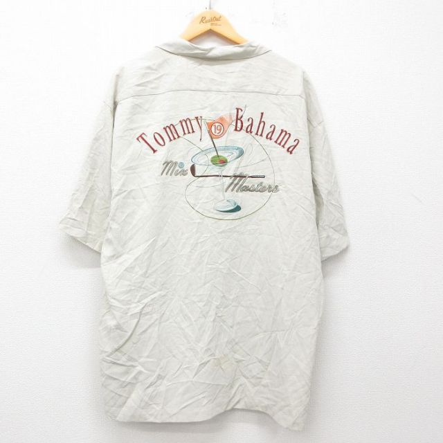  BAHAMA 25周年　シルク100% 半袖シャツ　刺繍　ハワイアン トミーバハマ シルク アロハシャツ バックプリント 刺繍 飛行機