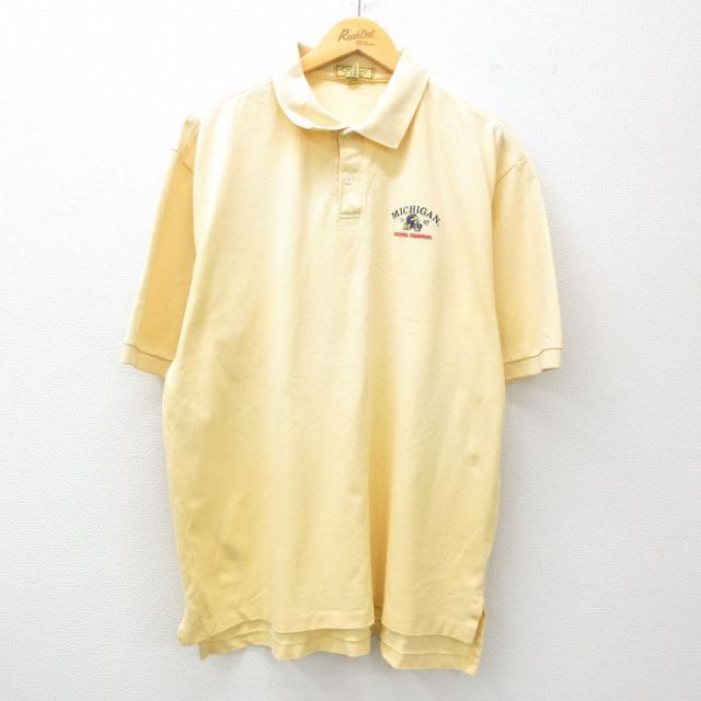 XL/古着 半袖 ポロ シャツ メンズ 90s SPRING 鹿の子 コットン 黄