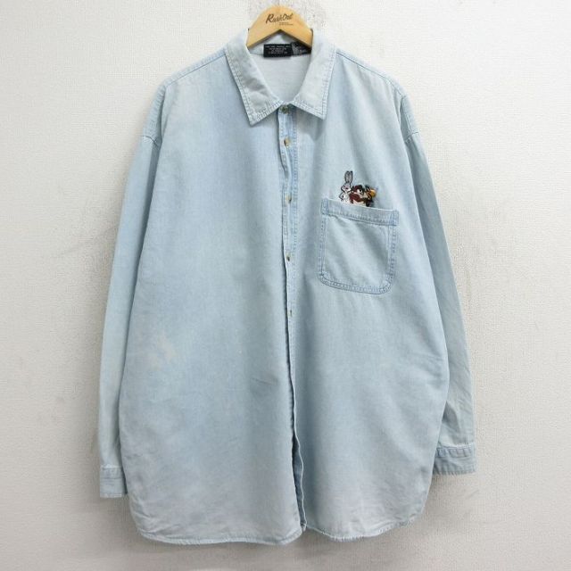 古着通販 XL☆古着 長袖 シャツ メンズ 90年代 90s ルーニーテューンズ