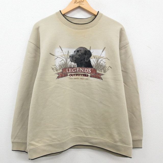 古着 長袖 スウェット メンズ 00s ヘラジカ 木クルーネック トレーナー L XL/古着 長袖 スウェット メンズ 00s オオカミ ラグラン 大きい