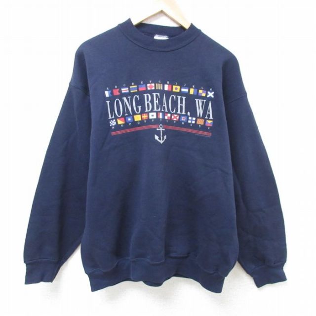 90s ONEITA レトロ アニマル スウェット 猫 US 古着 ブルー XL 古着通販 M☆古着 オニータ ONEITA 長袖 スウェット メンズ 90
