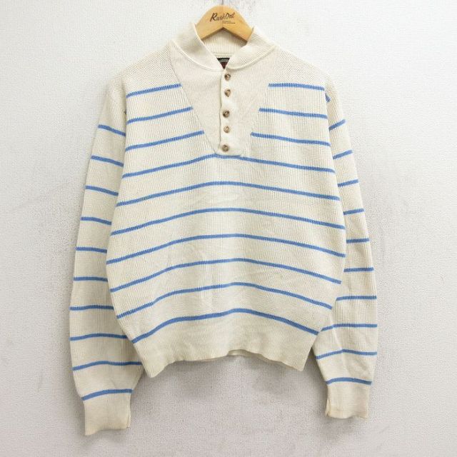 古着通販 L☆古着 長袖 セーター メンズ ヘンリーネック USA製 生成り