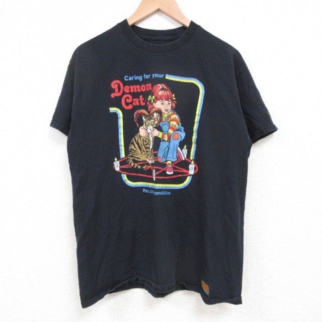 古着通販 L☆古着 半袖 Tシャツ メンズ クルーネック 黒