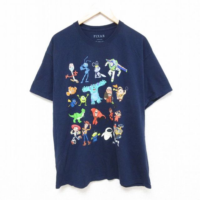 USA 古着 Tシャツ ディズニー ピクサー Mr.インクレディブル ネイビー 古着通販 XL☆古着 半袖 Tシャツ メンズ コットン クルーネック 紺