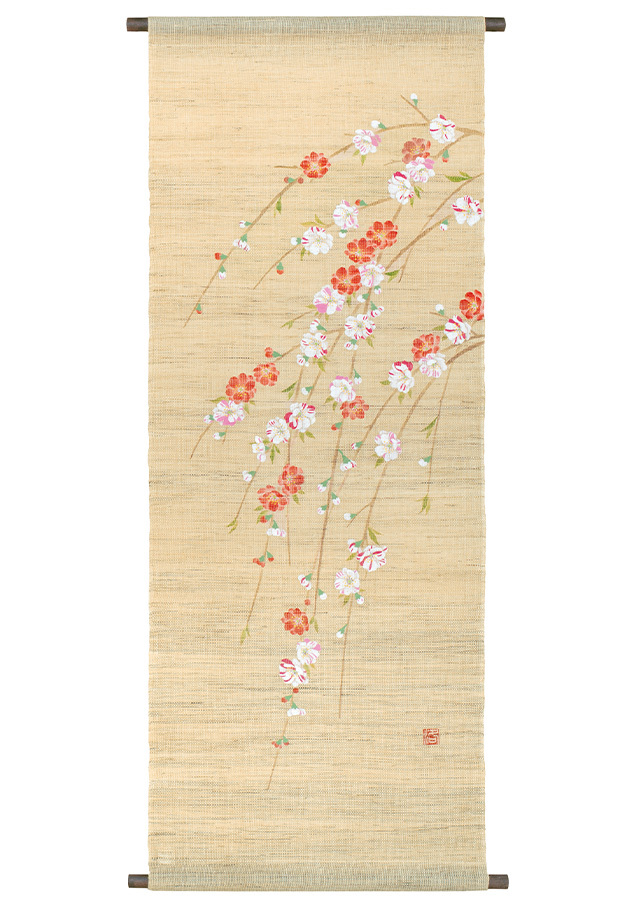 タペストリー「源平枝垂れ桃」