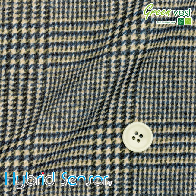 メンズサイズオーダーベスト ハイブリッドセンサー KNIT ベージュ系×ブラックチェック柄プリント 【S75SKJ944】