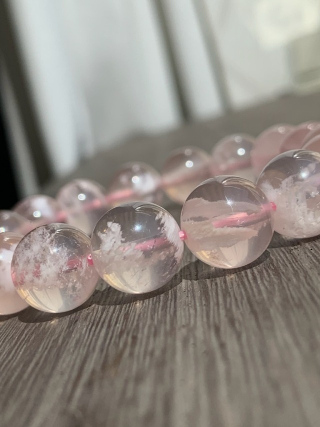 高品質】 ピンクセリサイトインローズクォーツ 12.5mm 内周17