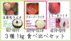 台湾産新鮮生ライチ「新鮮生ライチ！各1㎏ 3種食べ比べセット