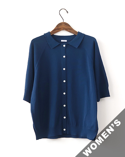 homspun ホームスパン ソフトコンパクトヤーン 襟付きカーディガン IRON BLUE